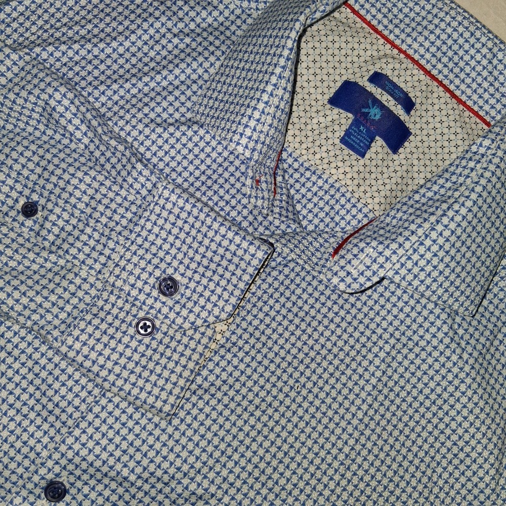 Egara Diamond Jacquard Button Down Long Sleeve Dress Shirt Mens XL Blue White